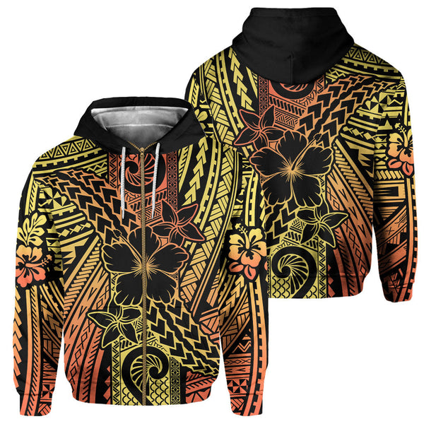 Hawaiian Reggae Zip Hoodie Polynesian Hibiscus Style