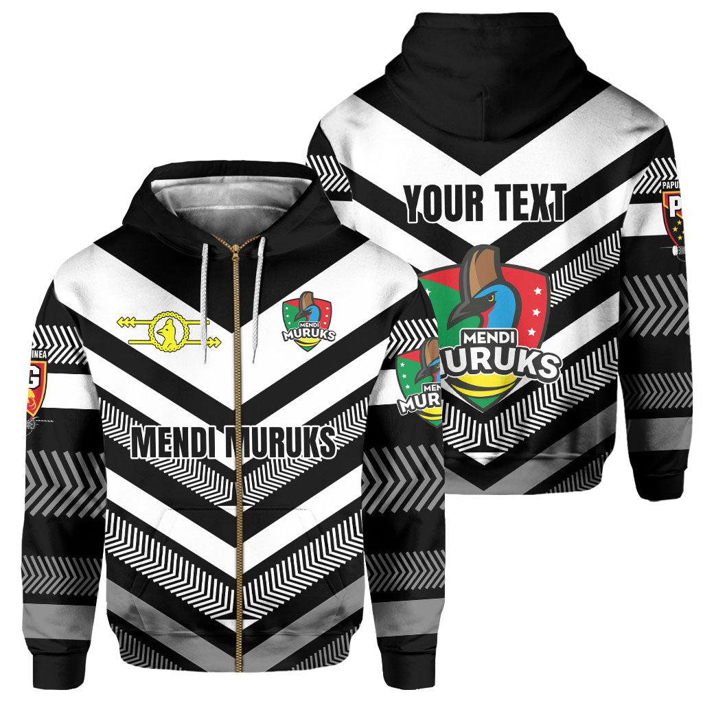 Custom Mendi Muruks Zip Hoodie Papua New Guinea Rugby Black & White Style