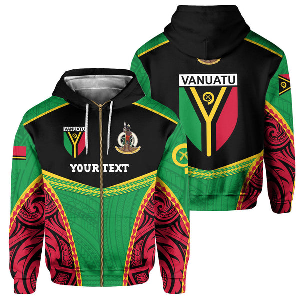 Custom Vanuatu Flag & Coat Of Arms Zip Hoodie Black Style