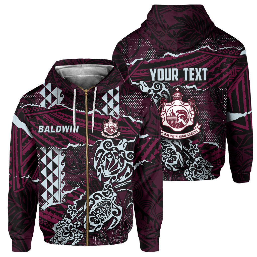 Hawaii Baldwin High School Custom Zip Hoodie Polynesian Turtle Style