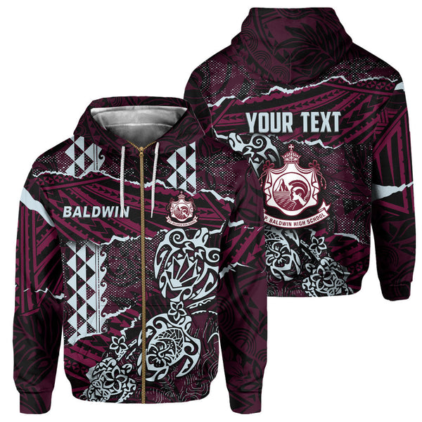 Hawaii Baldwin High School Custom Zip Hoodie Polynesian Turtle Style