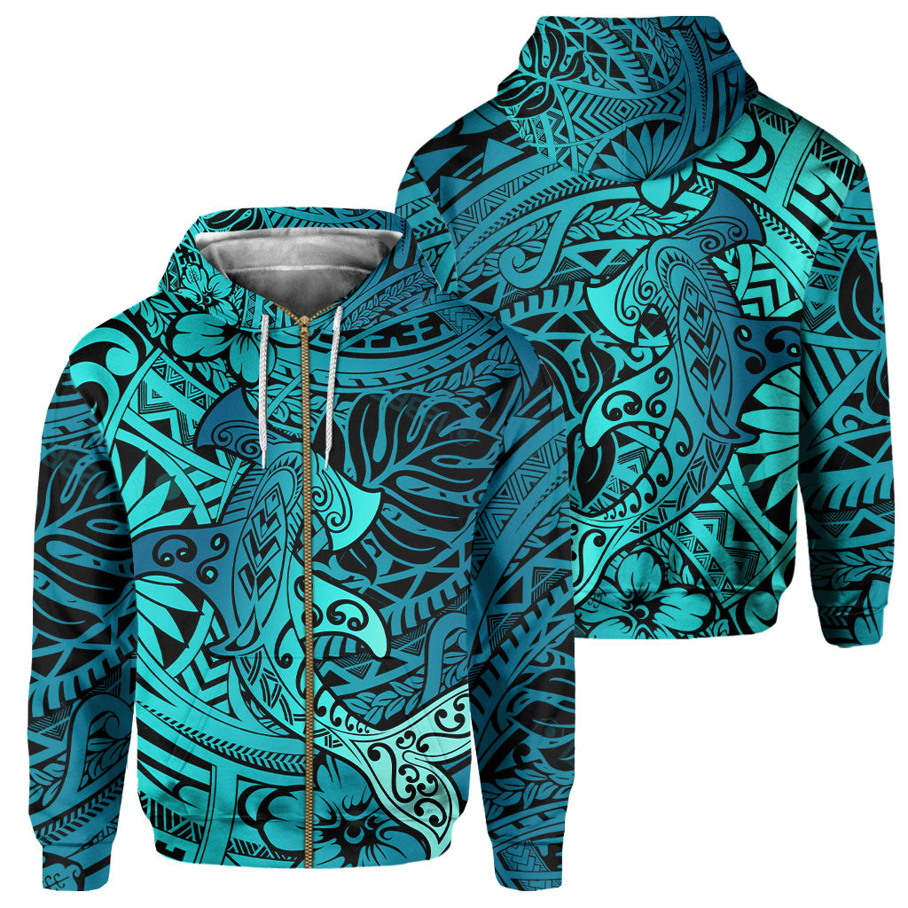 Hawaii Hammerhead Shark Zip Hoodie Light See Blue Style