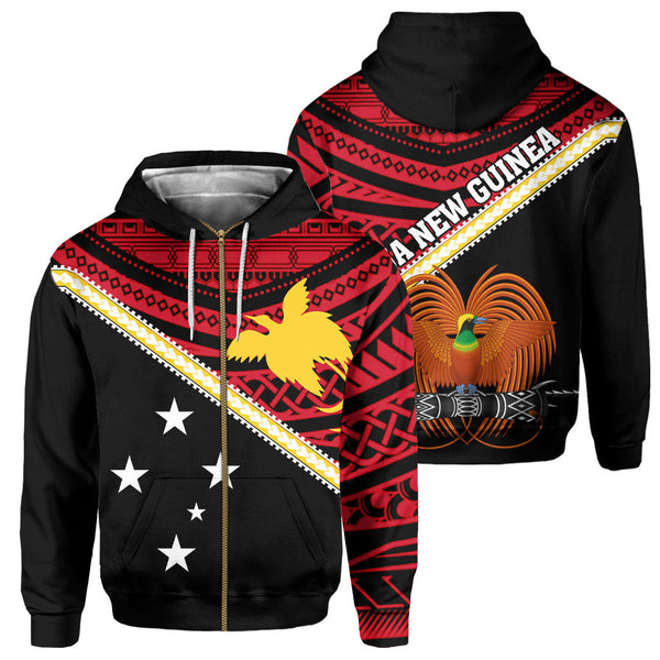 Papua New Guinea Zip Hoodie Polynesian Flag Style