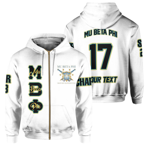 Fraternity Hoodie - Personalized Mu Beta Phi Zip Hoodie Original White Style