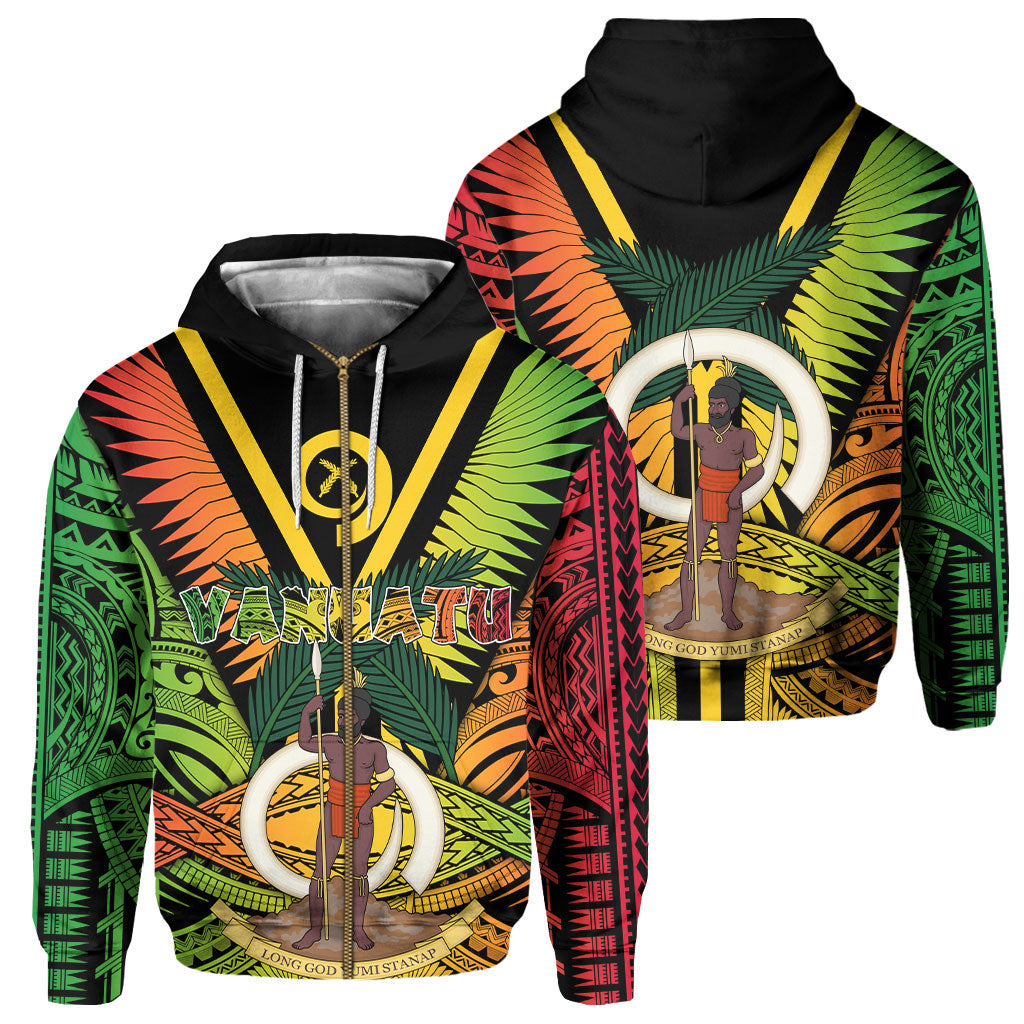 Vanuatu Zip Hoodie Coat Of Arms Reggae Style