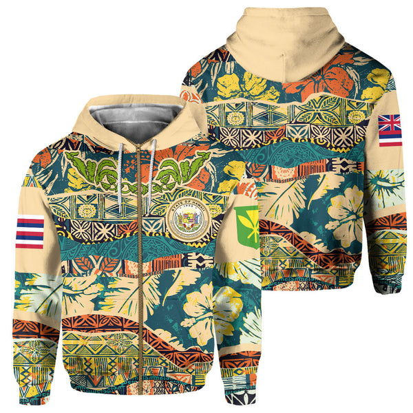 Hawaii Flag Zip Hoodie Coat Of Arm Style