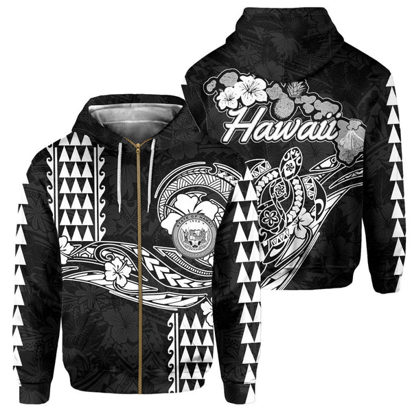 Hawaii Seal Zip Hoodie Turtle & Map Style