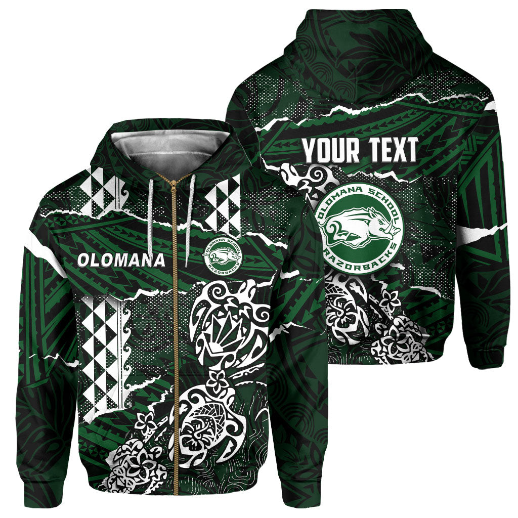 Hawaii Olomana High & Intermediate School Custom Zip Hoodie Polynesian Turtle Style