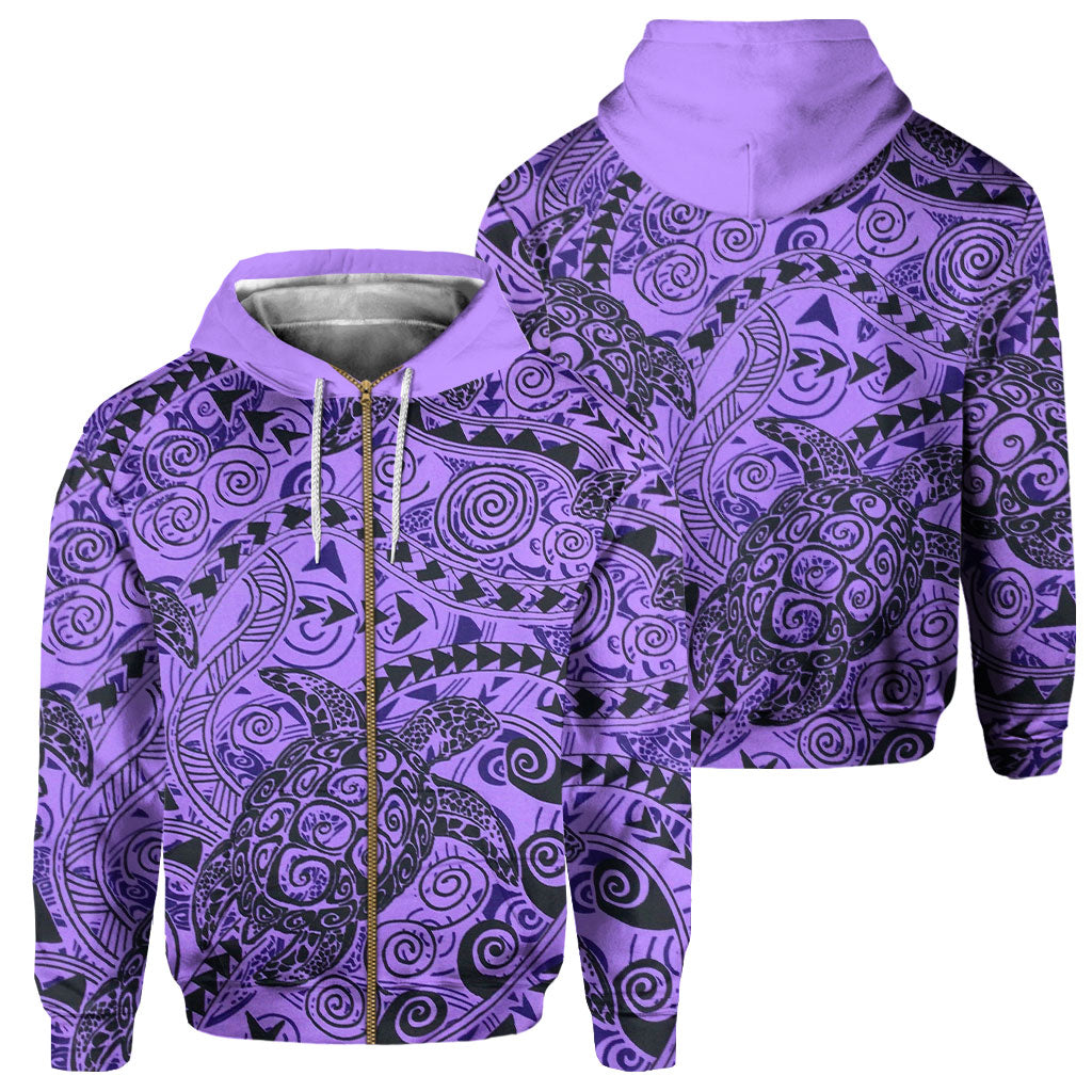 Hawaii Polynesian Turtle Zip Hoodie Purple Style