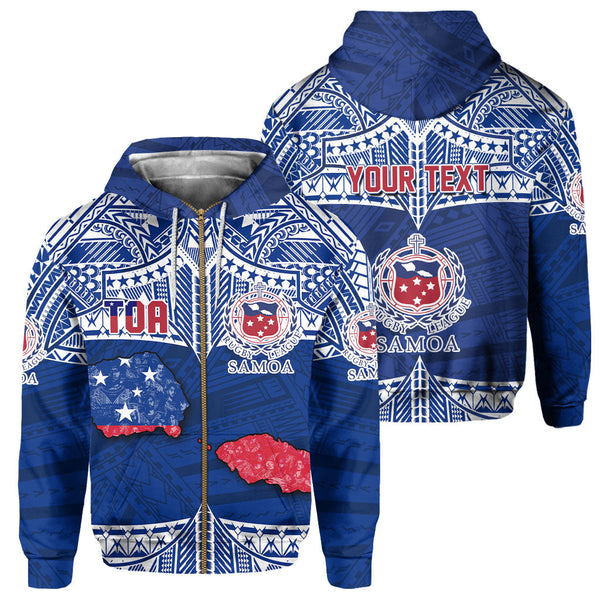 Custom Samoa TOA Rugby Zip Hoodie Map Style