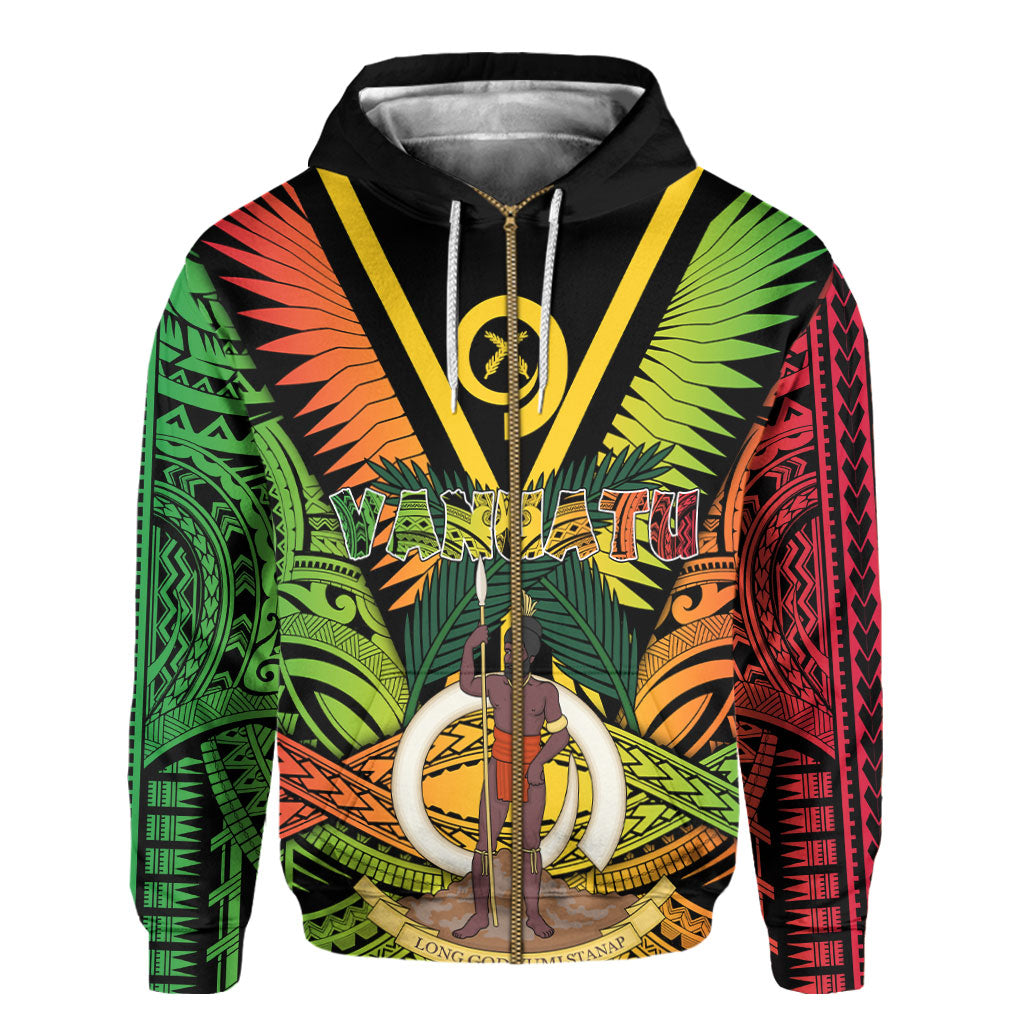 Vanuatu Zip Hoodie Coat Of Arms Reggae Style