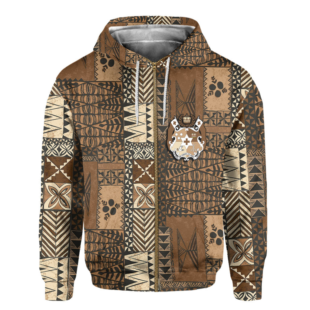 Custom Tonga Zip Hoodie Ngatu Tapa Style