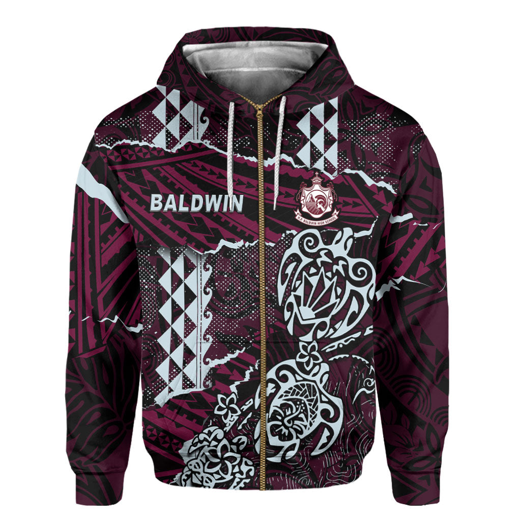 Hawaii Baldwin High School Custom Zip Hoodie Polynesian Turtle Style