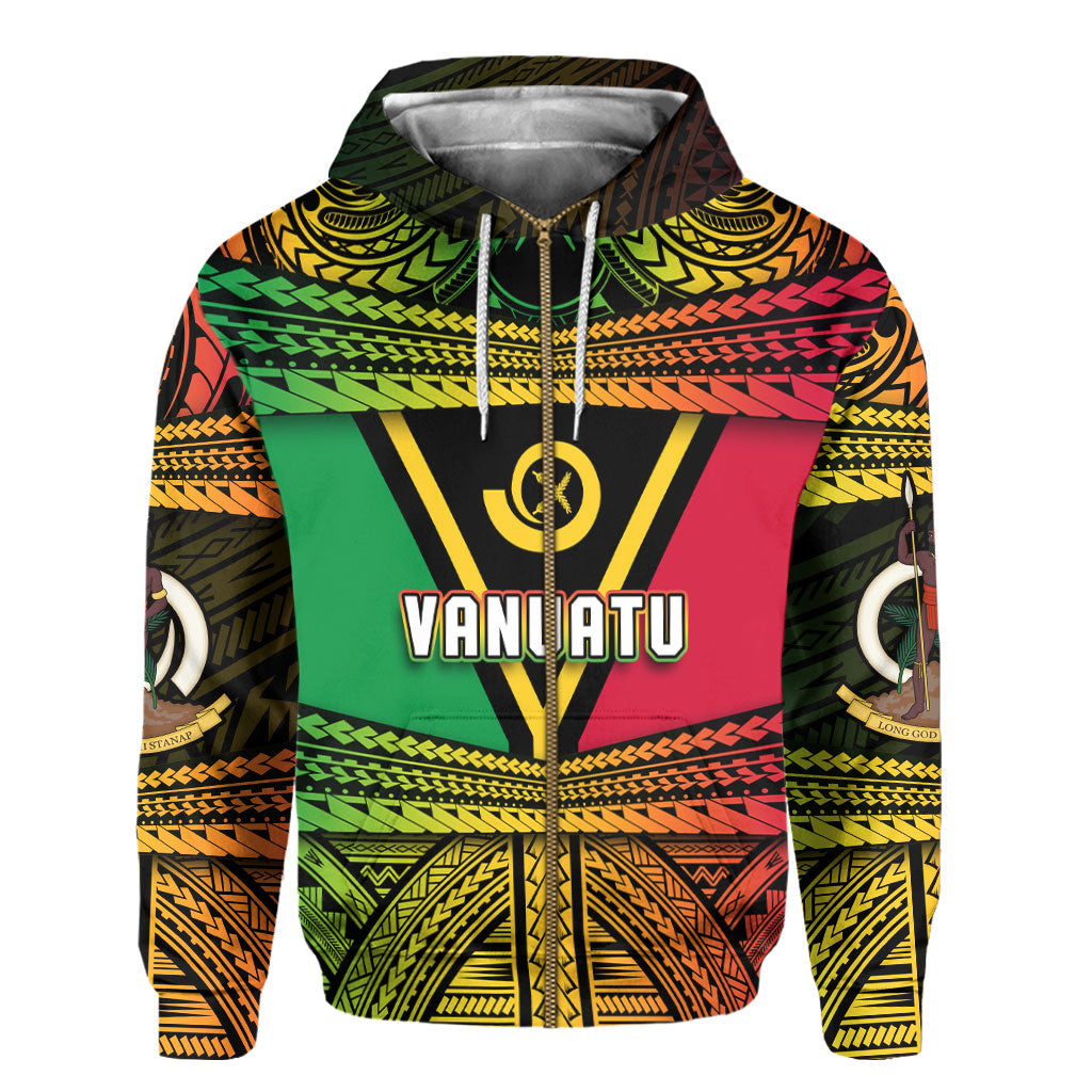 Custom Vanuatu Flag & Coat Of Arms Zip Hoodie Reggae Style