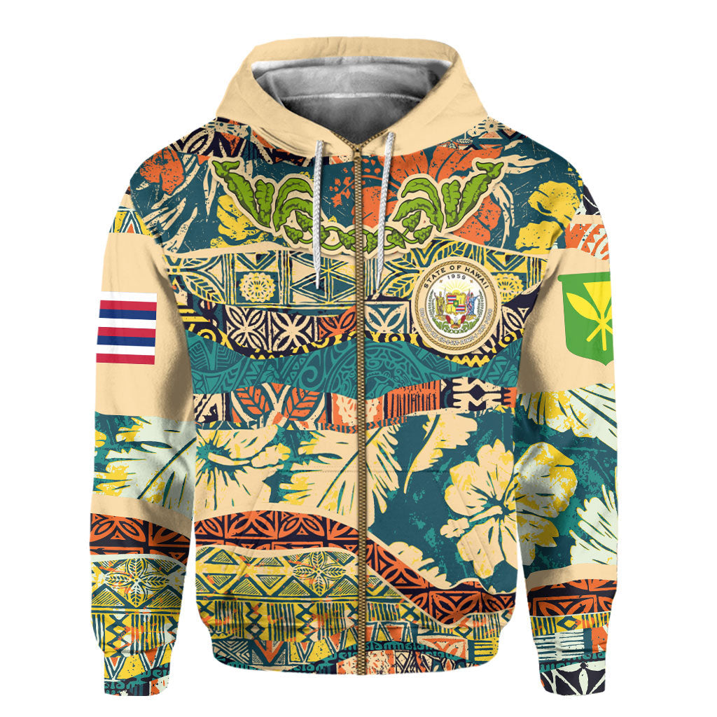 Hawaii Flag Zip Hoodie Coat Of Arm Style