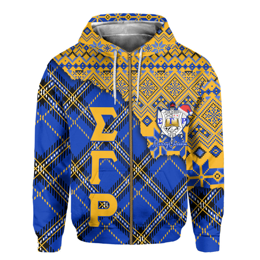 Sorority Hoodie - Christmas Sigma Gamma Rho Girl Zip Hoodie Plaid Background Style