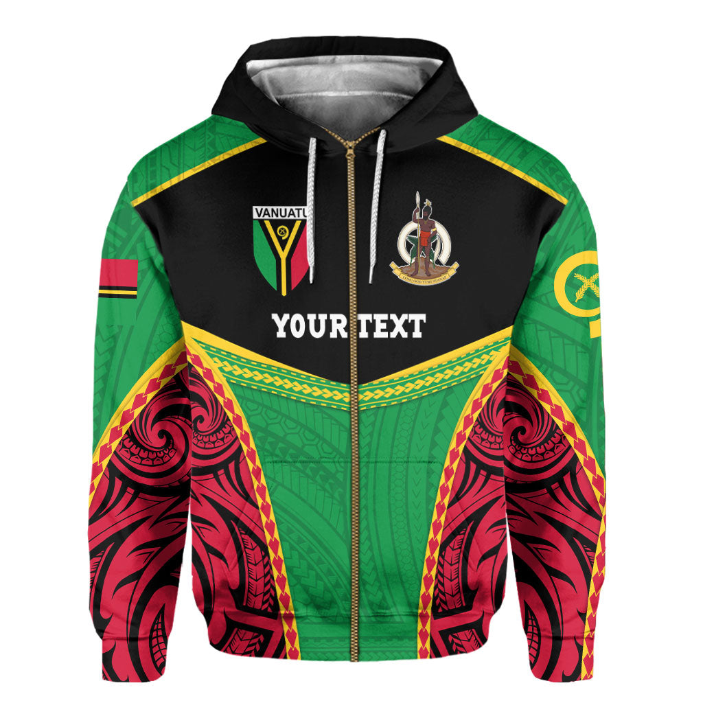 Custom Vanuatu Flag & Coat Of Arms Zip Hoodie Black Style