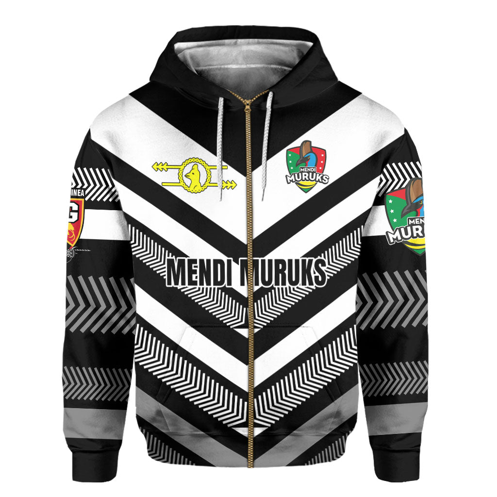 Custom Mendi Muruks Zip Hoodie Papua New Guinea Rugby Black & White Style