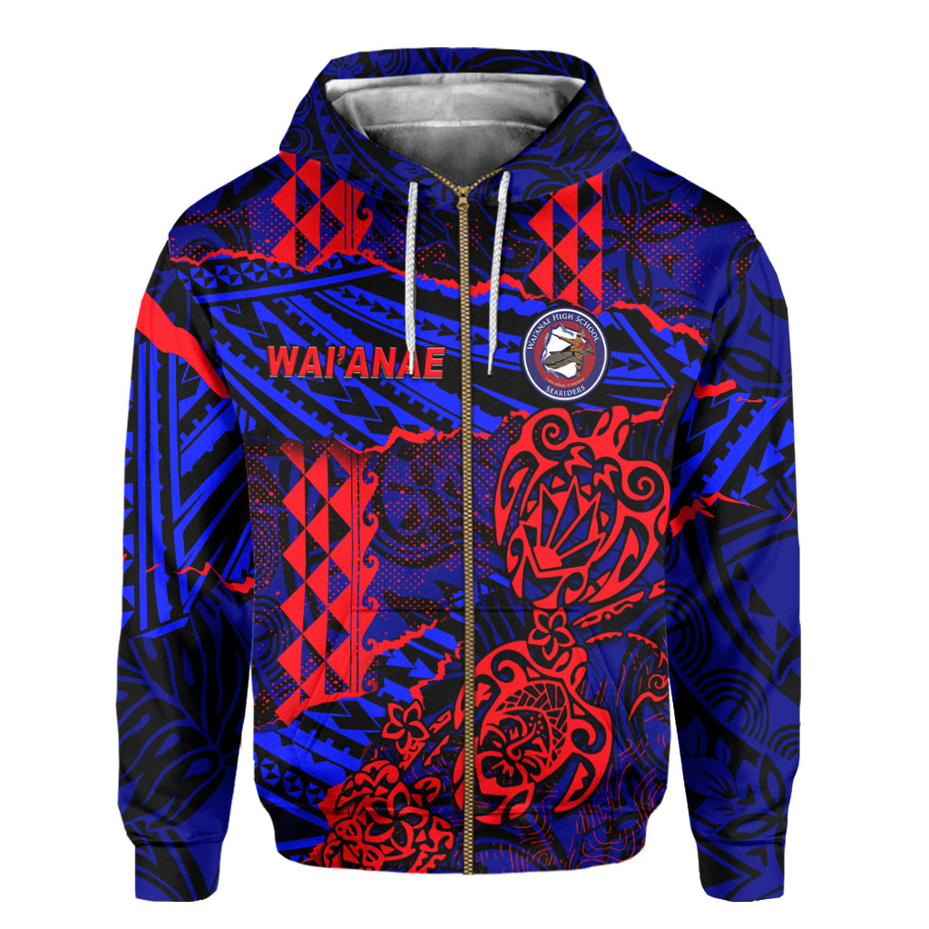 Hawaii Waianae High School Custom Zip Hoodie Polynesian Turtle Style