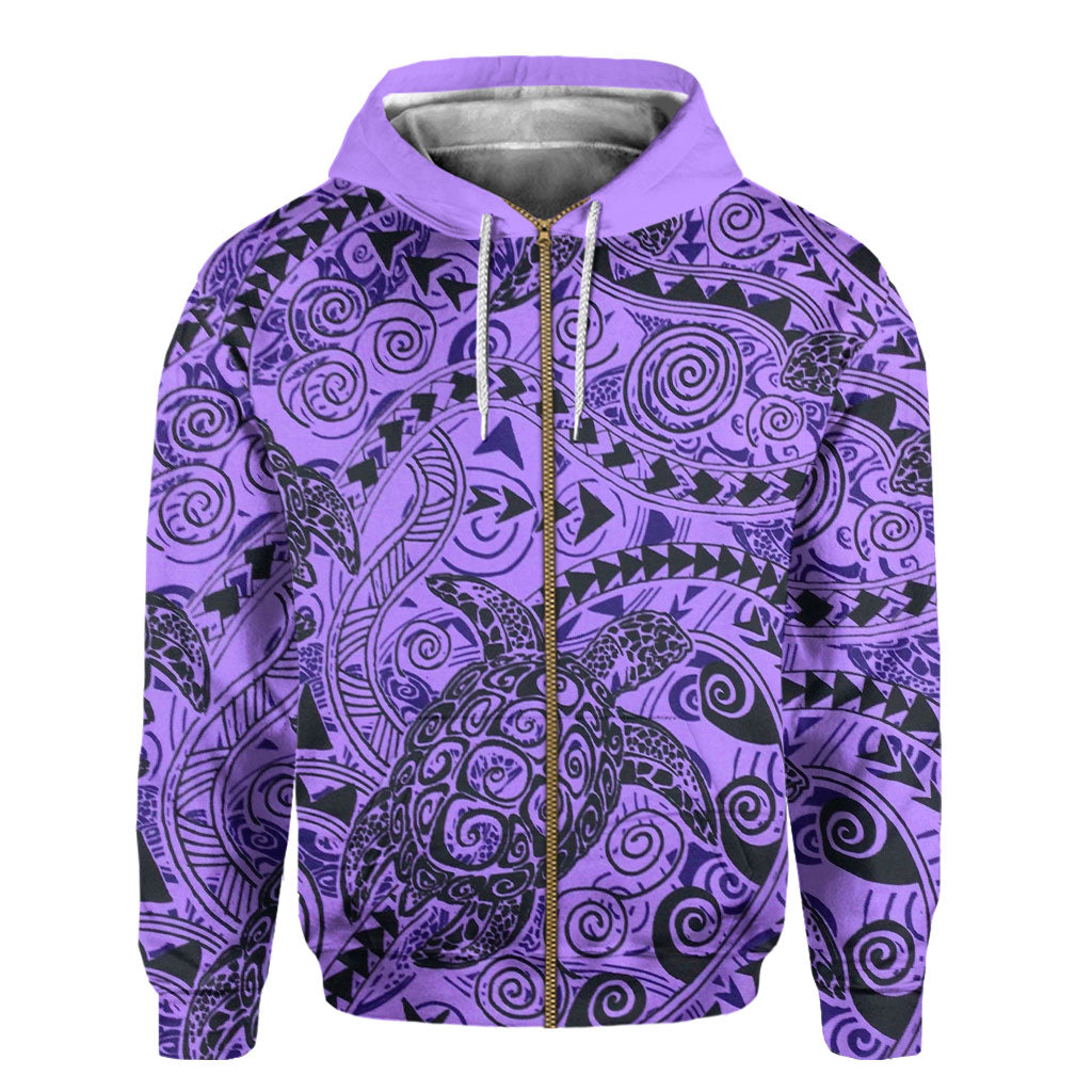 Hawaii Polynesian Turtle Zip Hoodie Purple Style