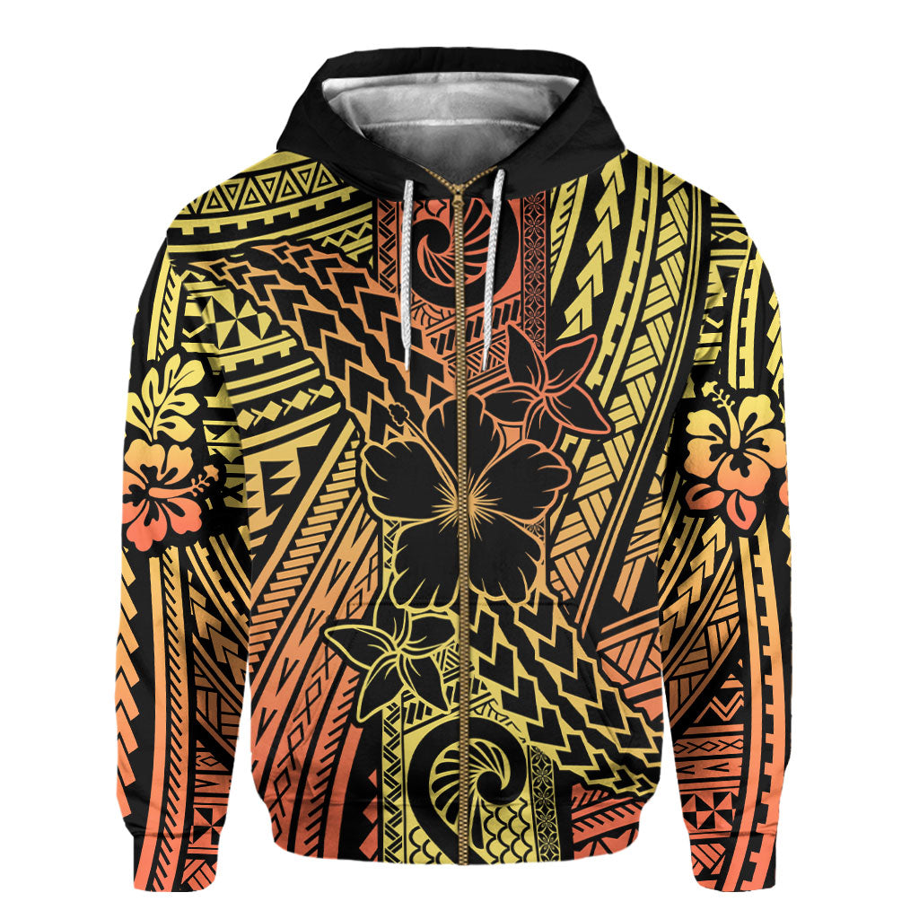 Hawaiian Reggae Zip Hoodie Polynesian Hibiscus Style