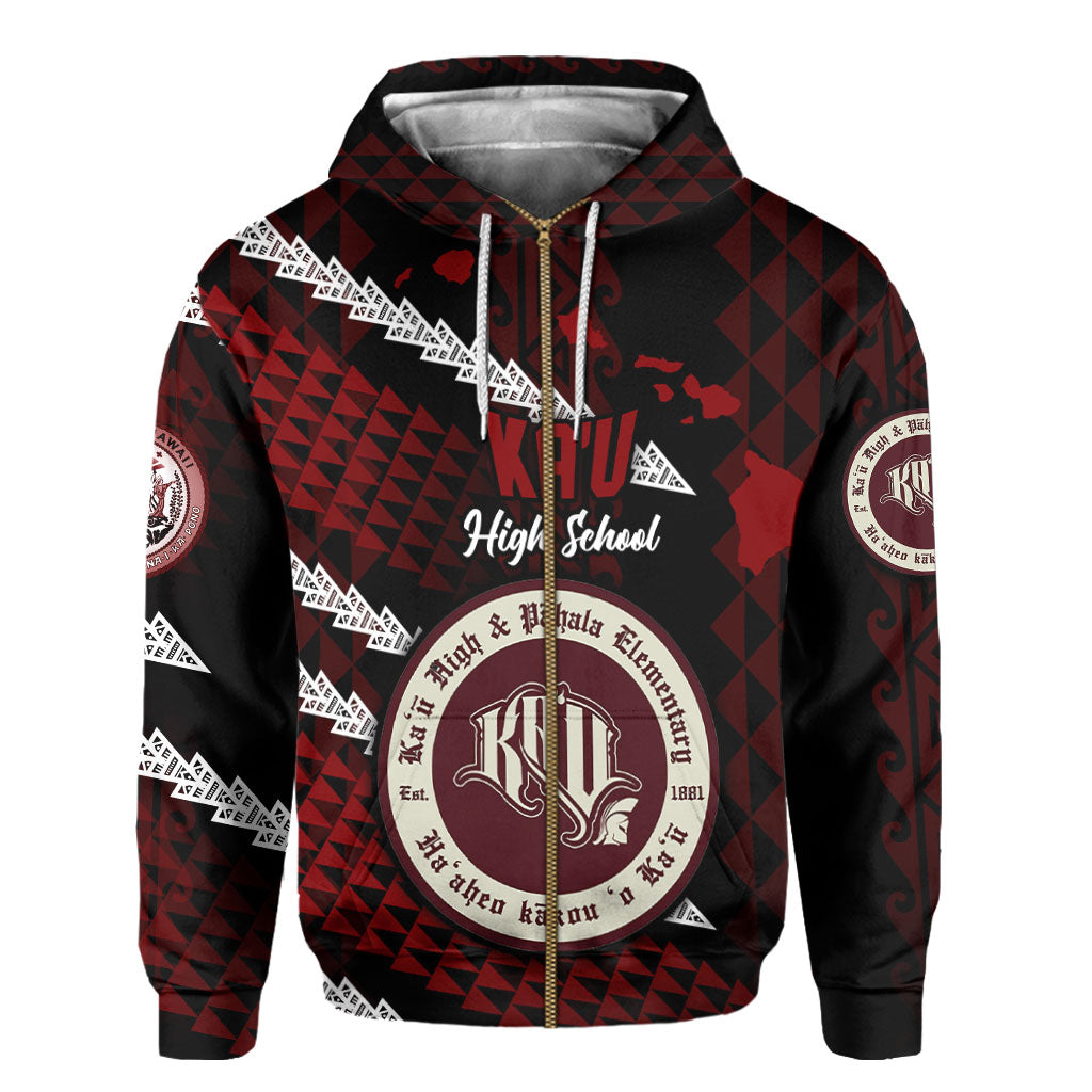 Hawaii Kau High & Pahala Elementary School Custom Zip Hoodie Map Style