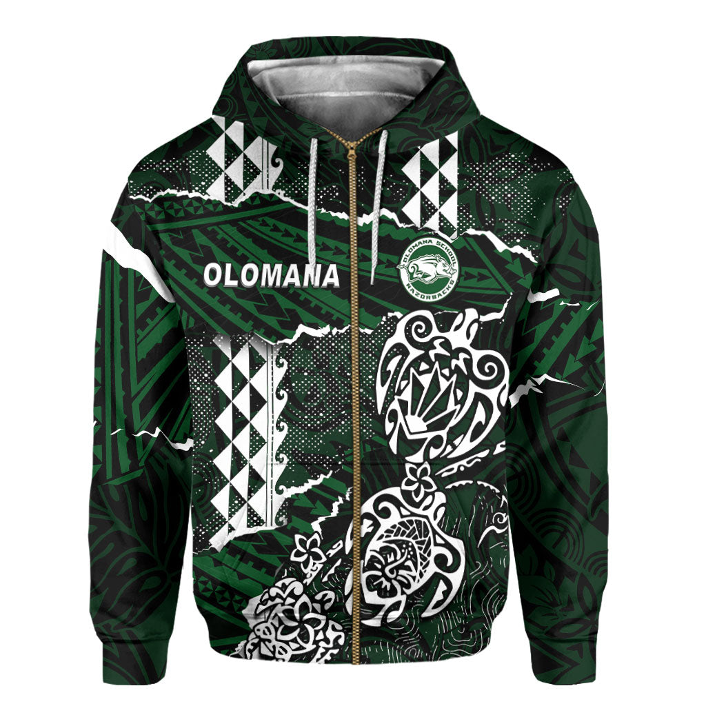 Hawaii Olomana High & Intermediate School Custom Zip Hoodie Polynesian Turtle Style