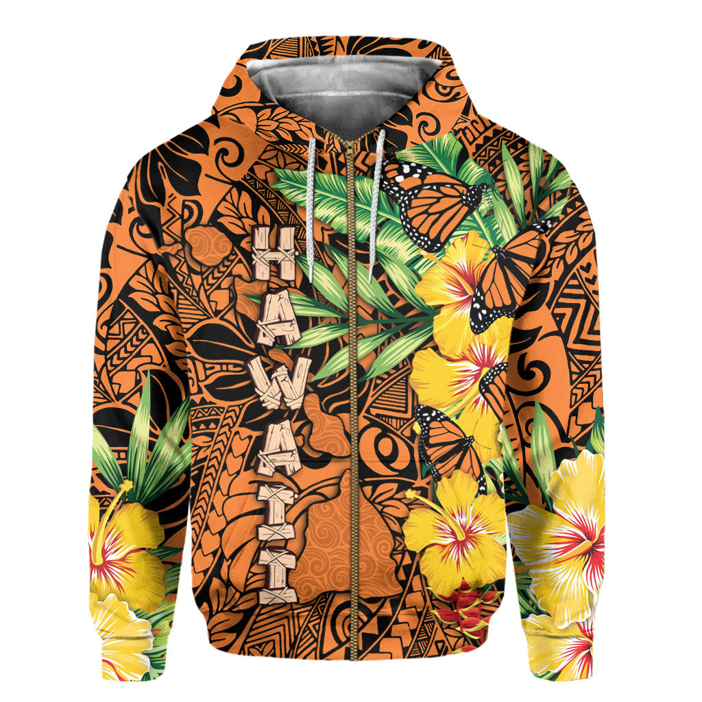 Hawaii Zip Hoodie Kamehameha Butterfly Tropical Style