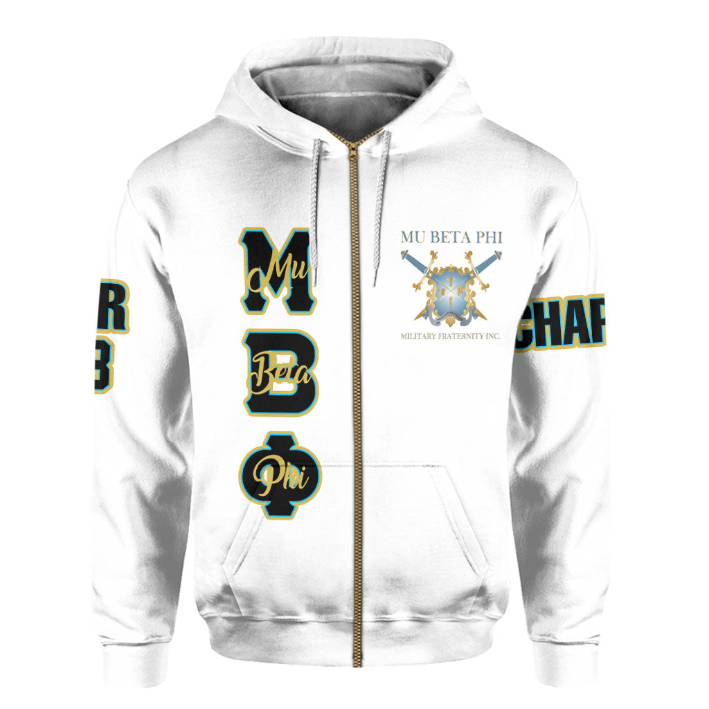 Fraternity Hoodie - Personalized Mu Beta Phi Zip Hoodie Original White Style