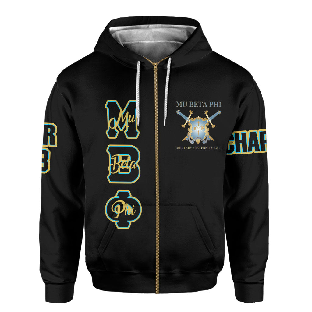 Fraternity Hoodie - Personalized Mu Beta Phi Zip Hoodie Original Black Style