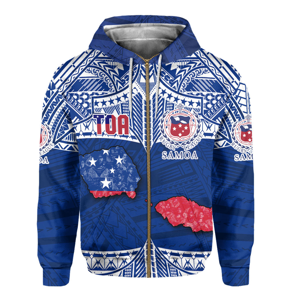 Custom Samoa TOA Rugby Zip Hoodie Map Style