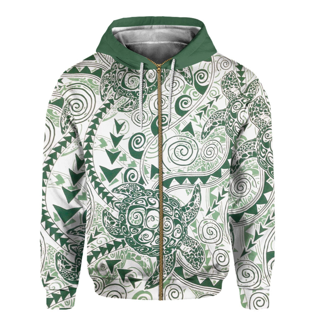 Hawaii Polynesian Turtle Zip Hoodie Green Style