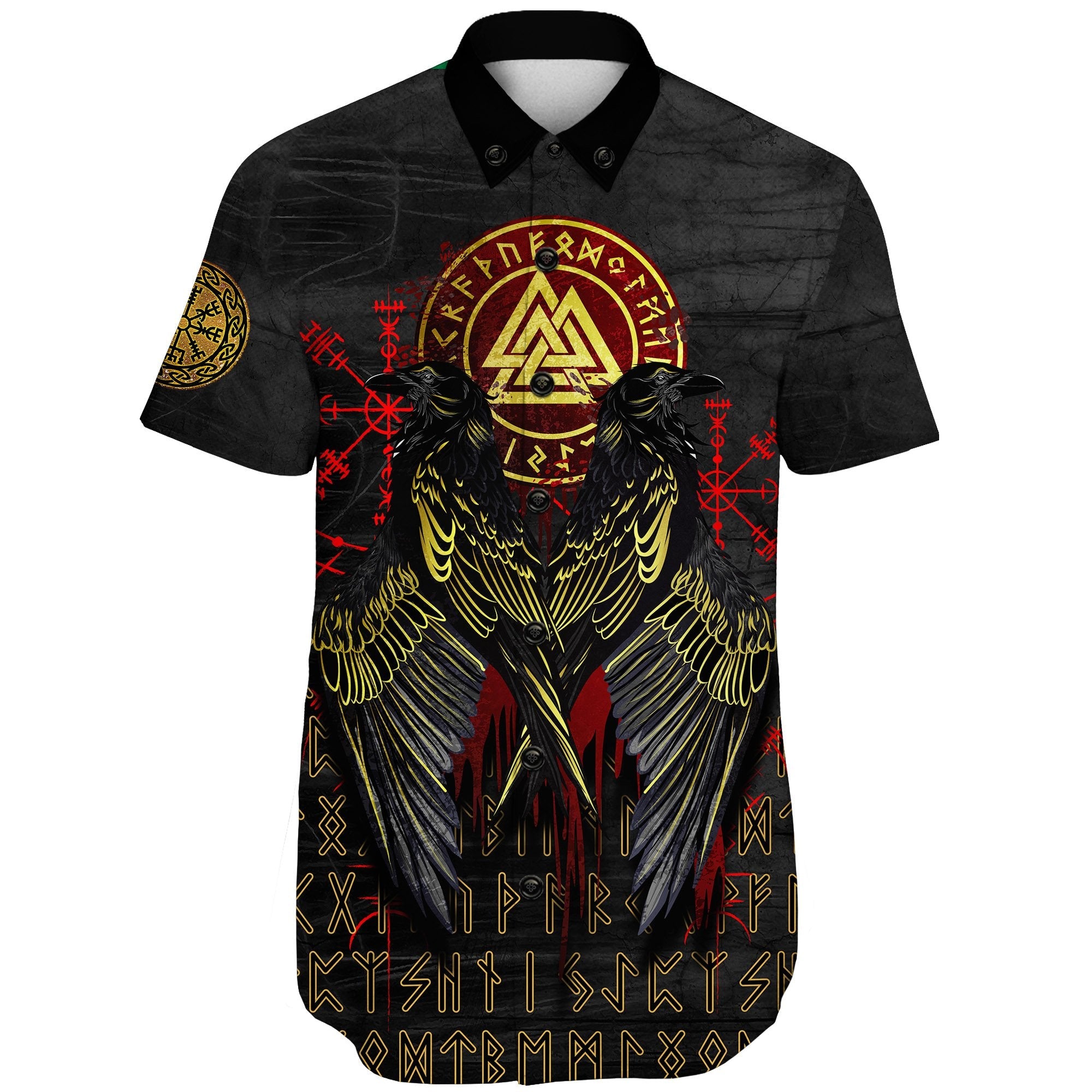 Viking Short Sleeve Shirt Viking Valknut and Ravens Tattoo