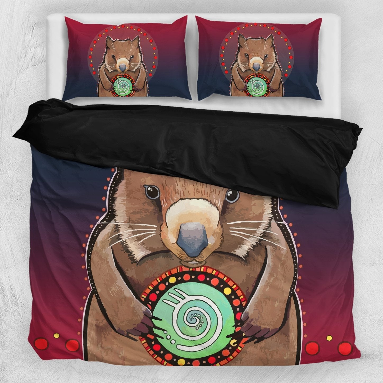 Aboriginal Bedding Set - Wombat Circle Patterns Drawing Painting