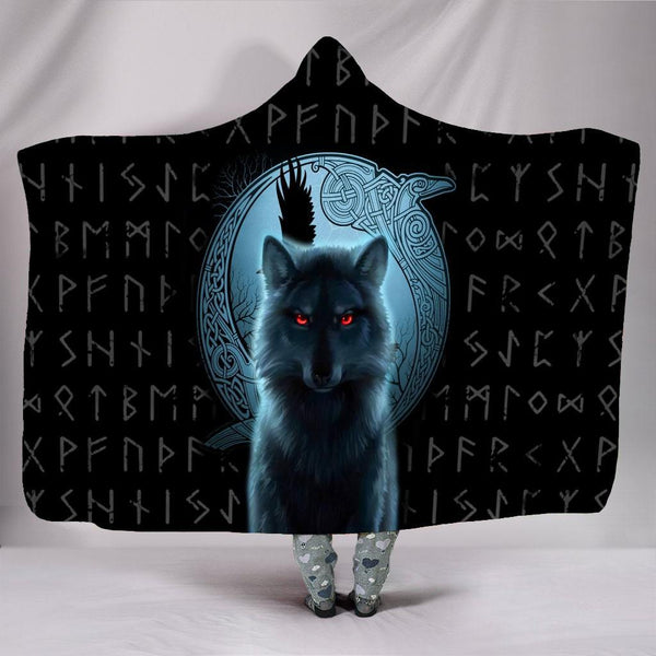 Viking Hooded Blanket Fenrir Viking Wolf And Moon 3D ML