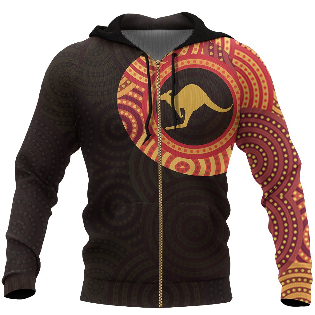 Aboriginal Zip Hoodie - Kangaroo Dot Painting Tattoo - 02