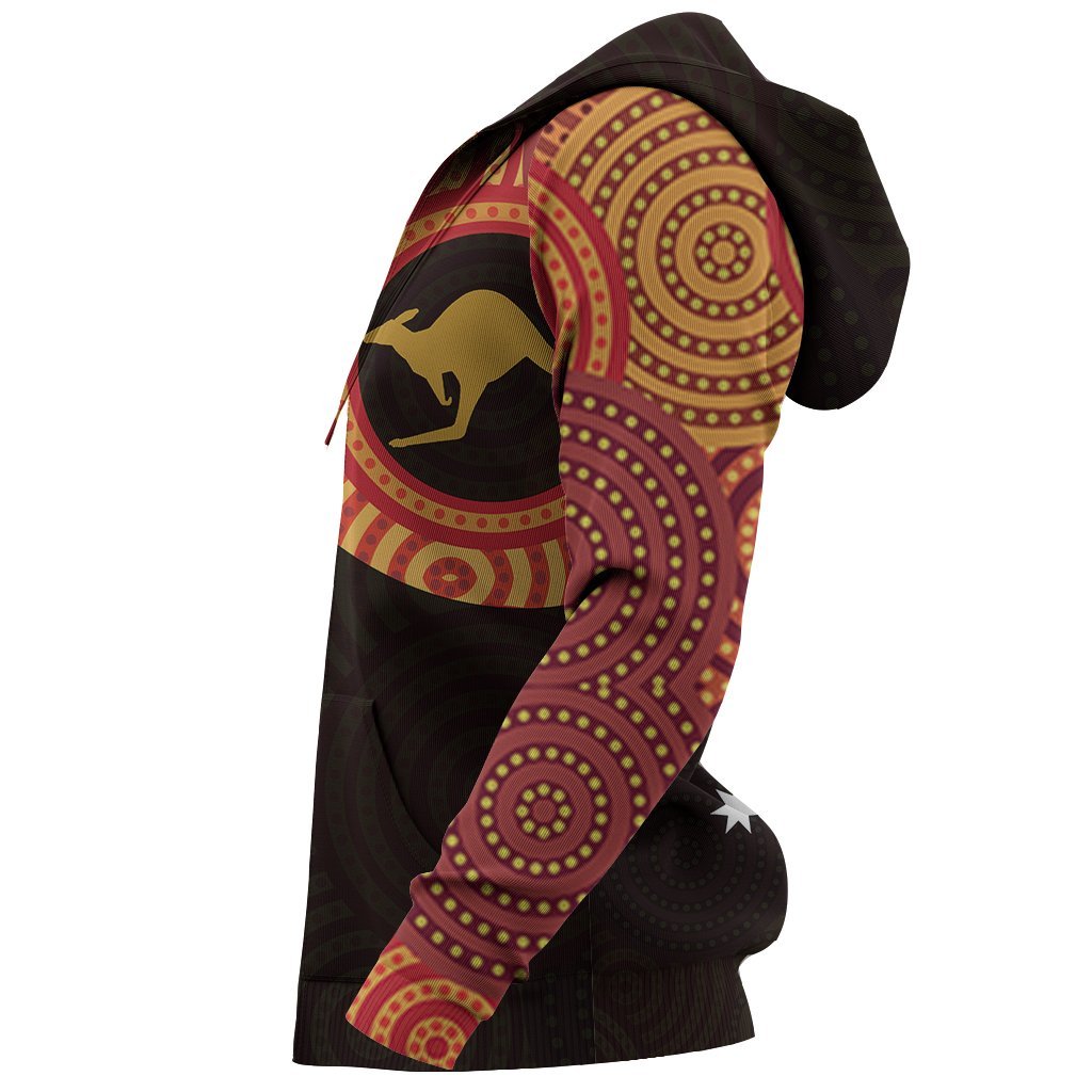 Aboriginal Zip Hoodie - Kangaroo Dot Painting Tattoo - 02