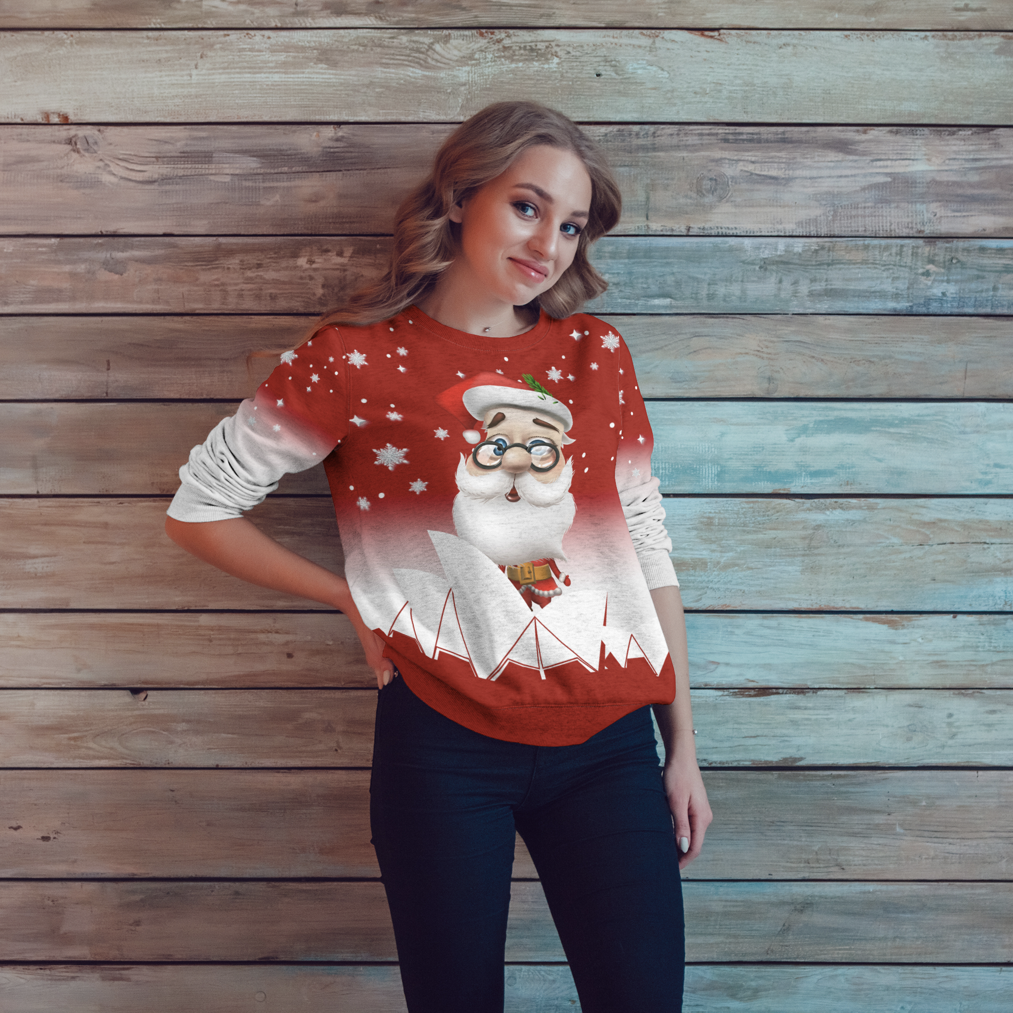 Christmas Sweatshirt - Santa Claus Sydney Opera Snowflake