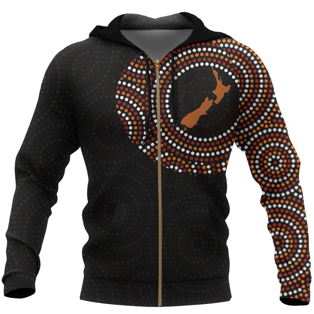 Aboriginal Zip Hoodie - Australia Map Dot Painting Patterns