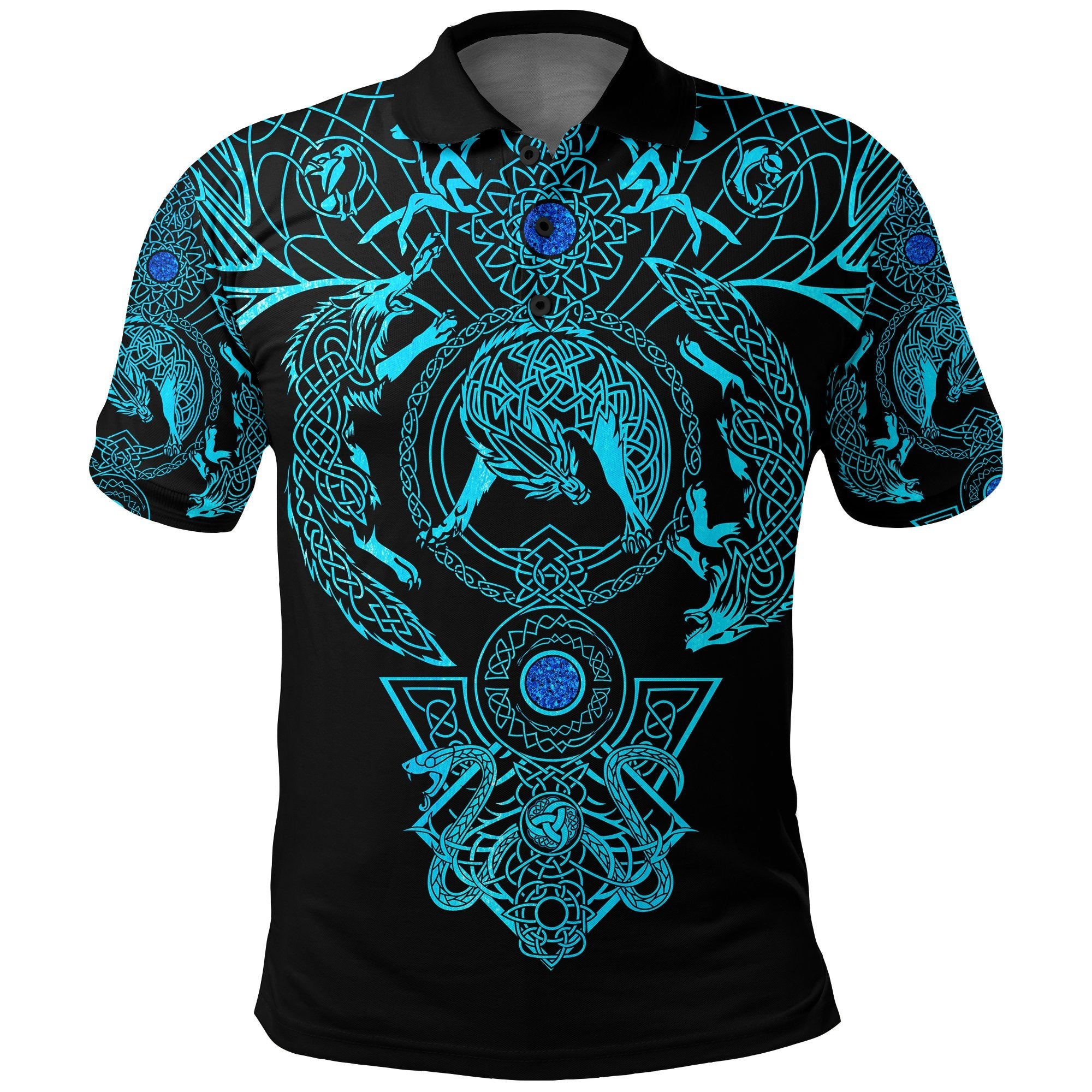 Viking Polo Shirt Tattoo All Over Print Blue