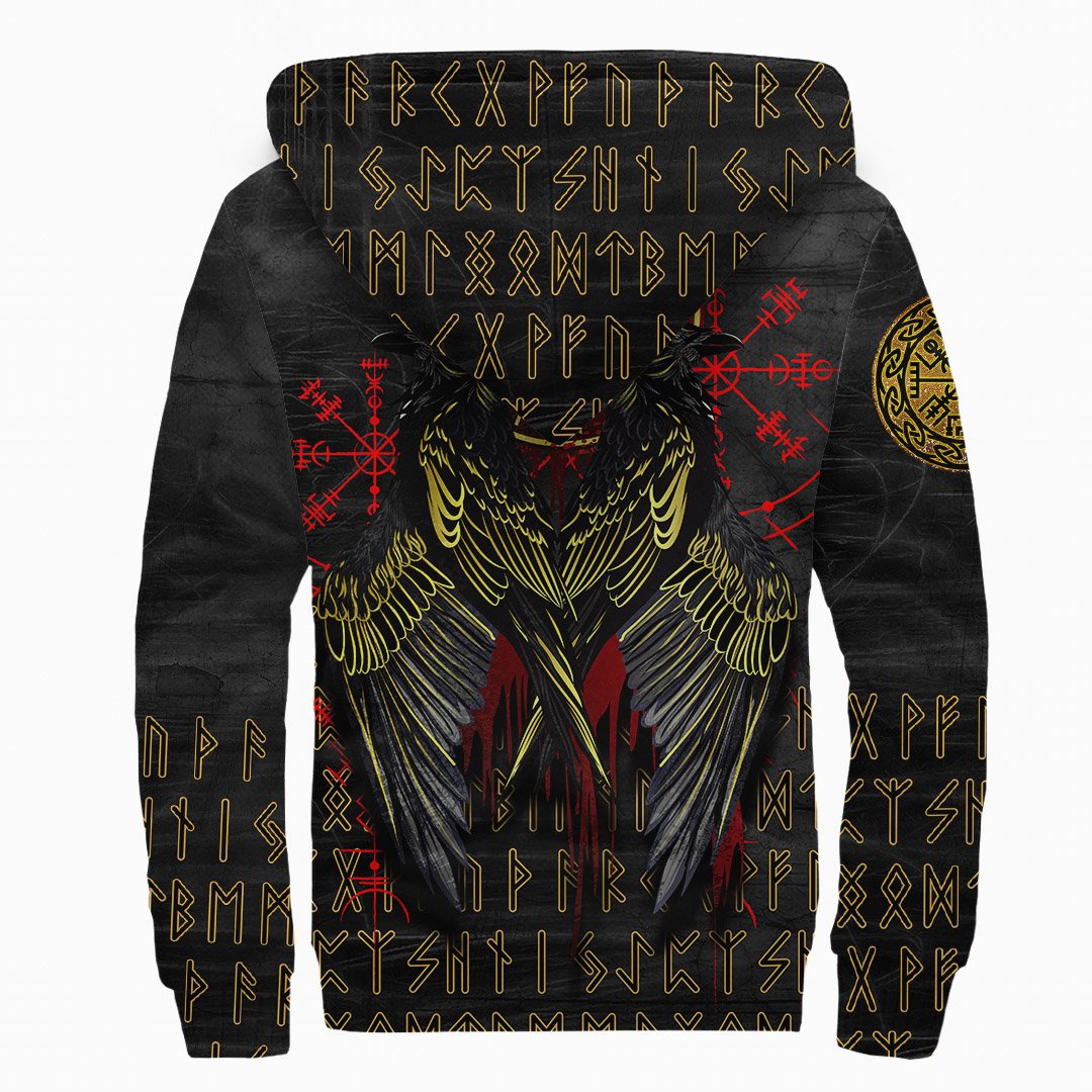 Viking Sherpa Hoodies Valknut and Ravens Tattoo