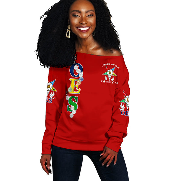 Order Of The Eastern Star Pearls Red Women Off Shoulder Sweatshirt T09