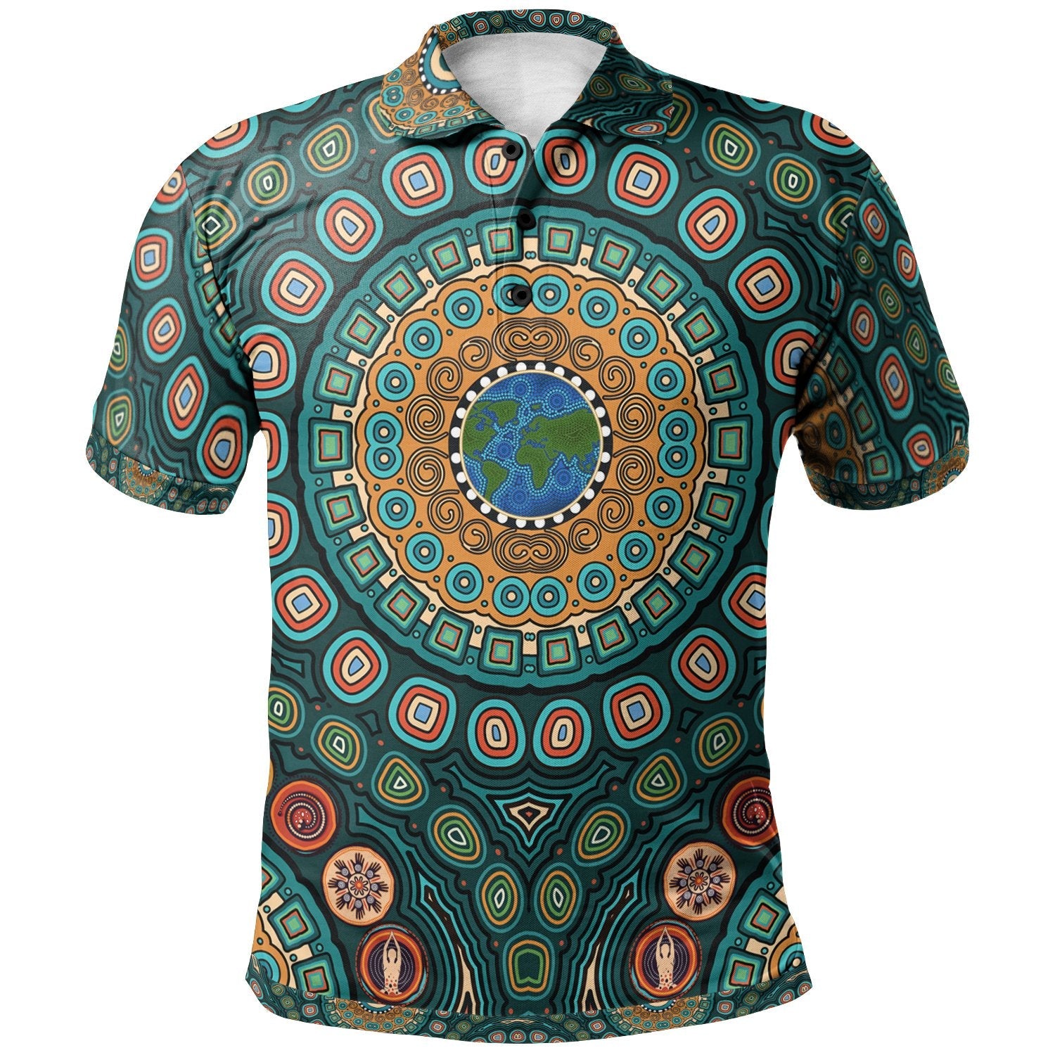 Aboriginal Polo - Aboriginal Green Dot Painting With Earth Polo Shirt