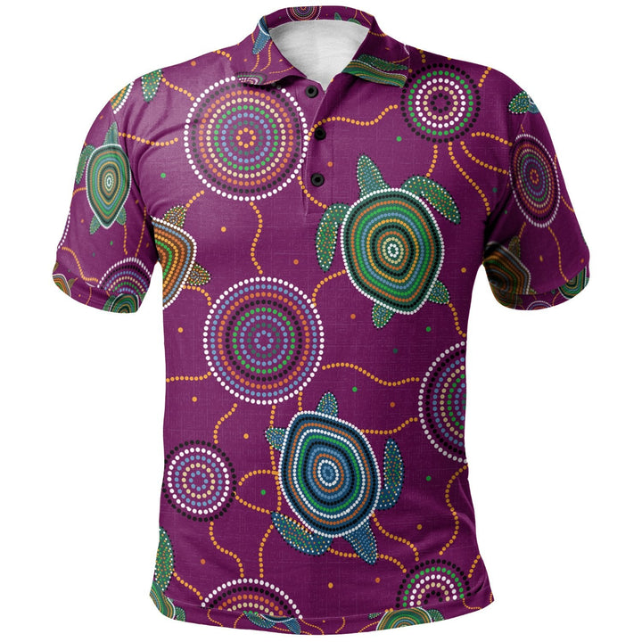 Aboriginal Polo - Aboriginal Turtle Purple Australia Dot Patterns Polo Shirt