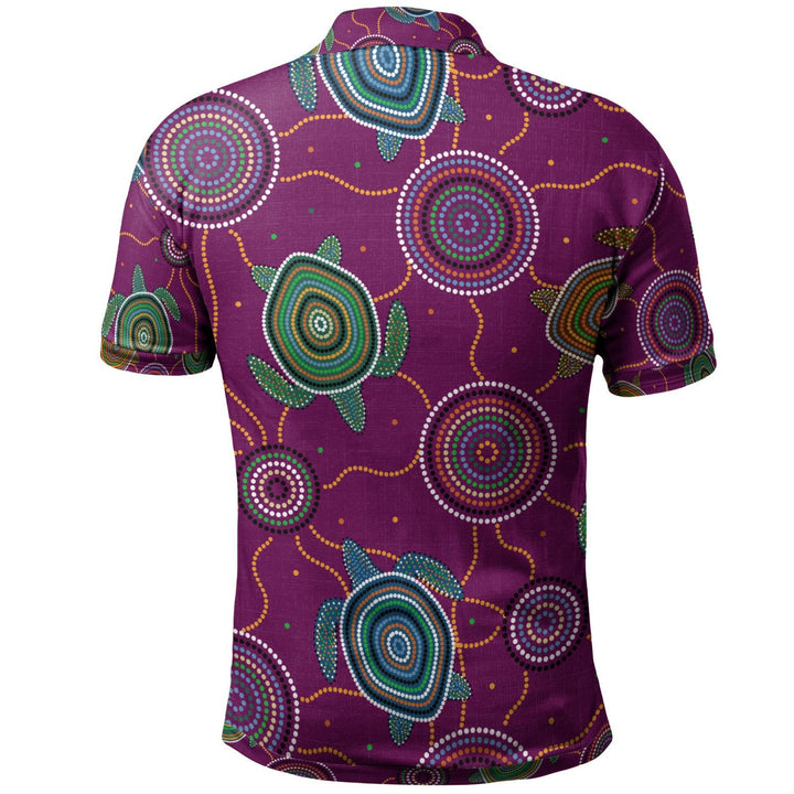Aboriginal Polo - Aboriginal Turtle Purple Australia Dot Patterns Polo Shirt