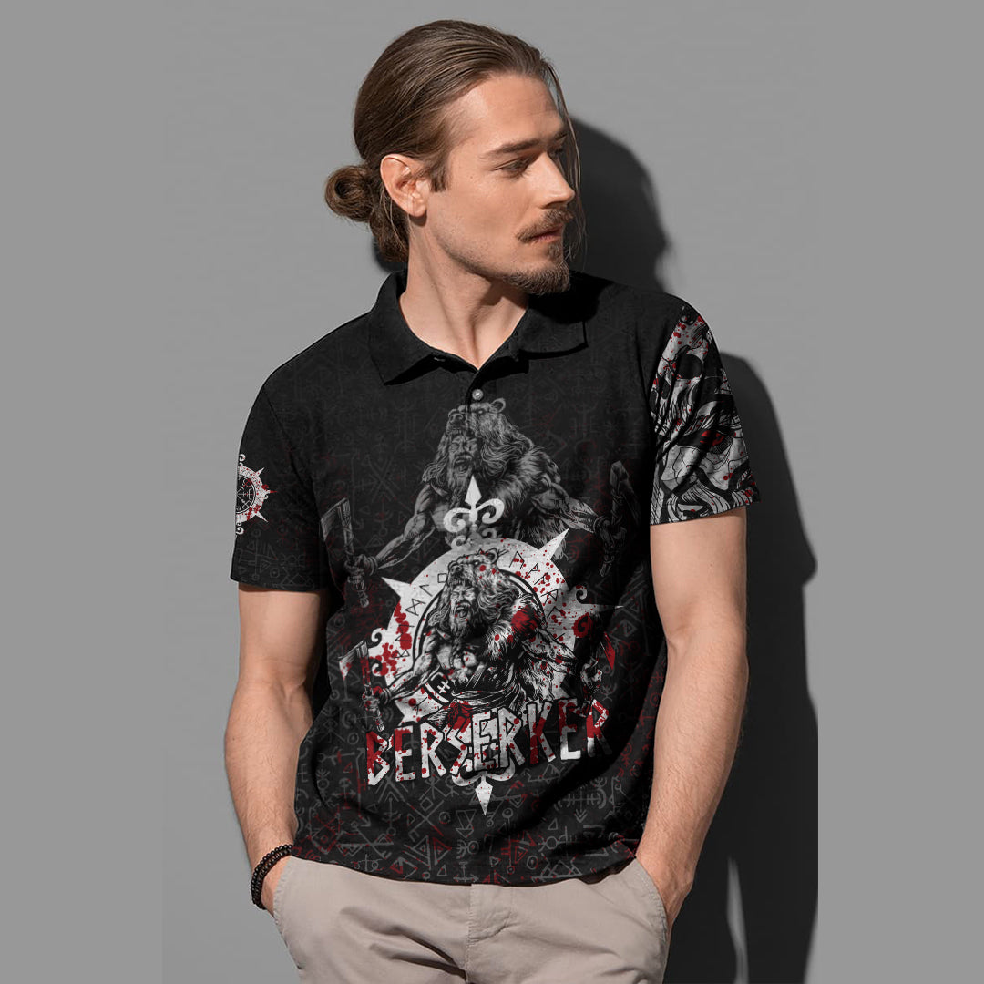 Viking Polo Shirt Berserker Blood and Vegvisir