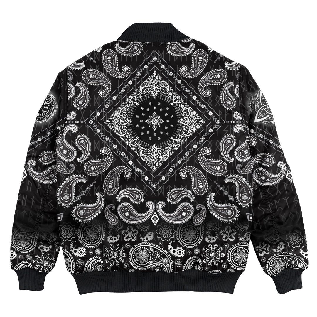 Viking Bomber Jacket Fenrir Wolf Tattoo Style with Bandana Paisley Style