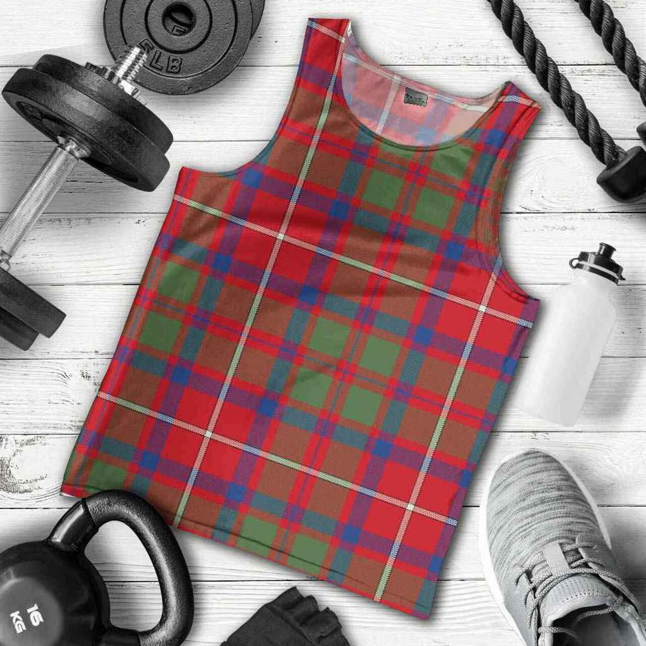 Shaw Red Modern Tartan Plaid Men Tank Top