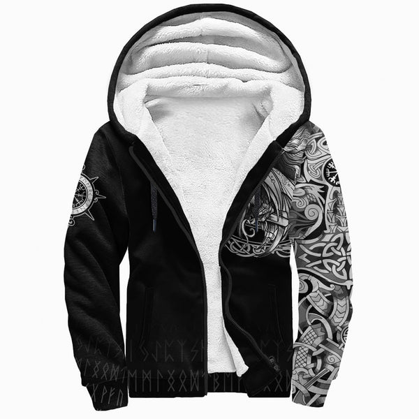 Viking Sherpa Hoodie Norse Raven Tattoo