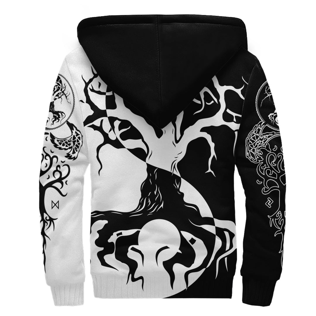 Viking Sherpa Hoodie Ying Yang Celtic Tree